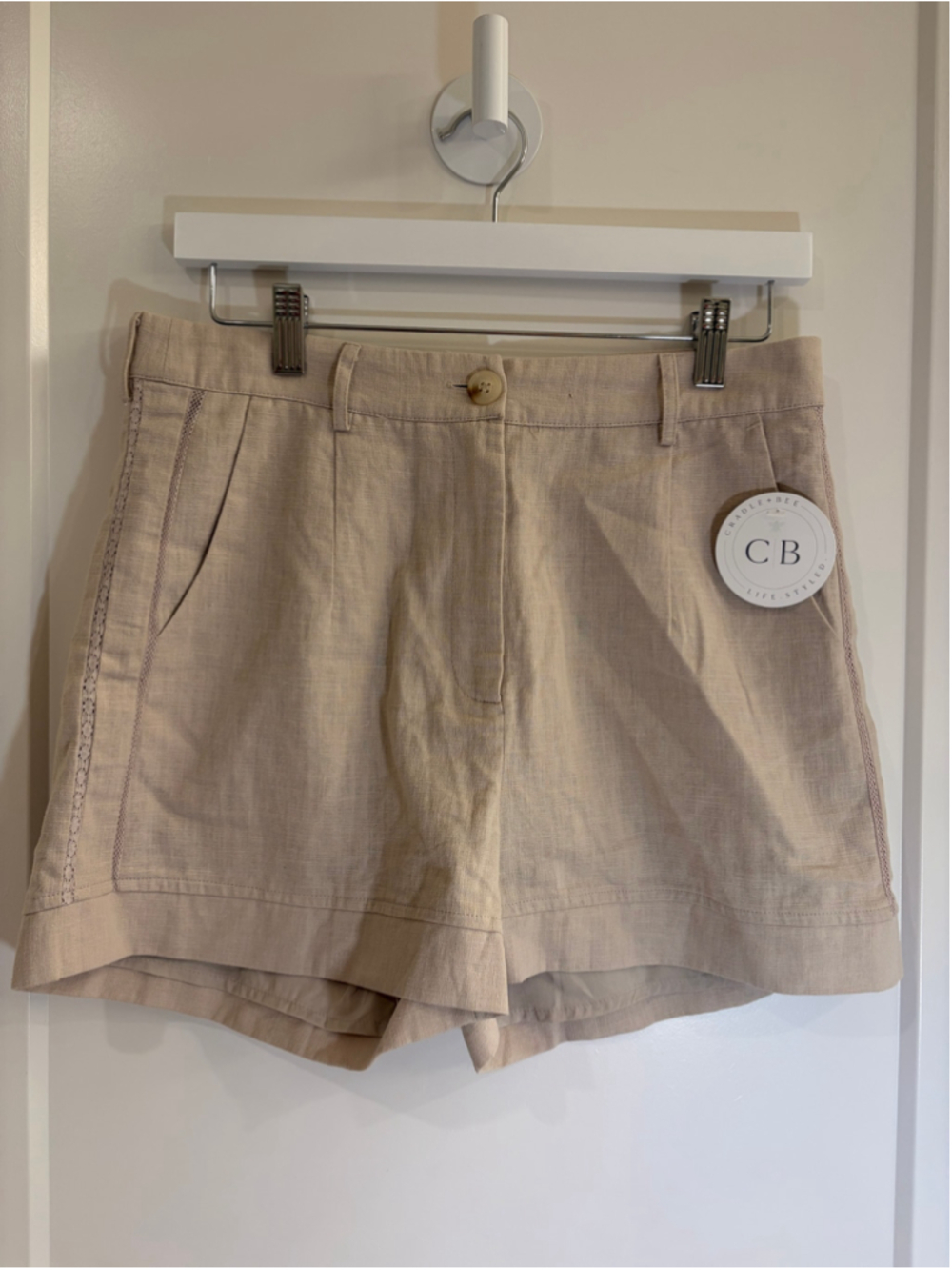 NWT Fanco Beige Linen-Blend Tailored Shorts – Size Large L